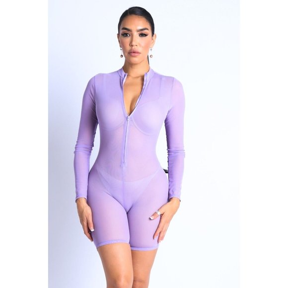 Women Sexy See Through Sheer Mesh Zip Up Bodysuit Jumpsuit Club Party Romper - Picture 2 of 12